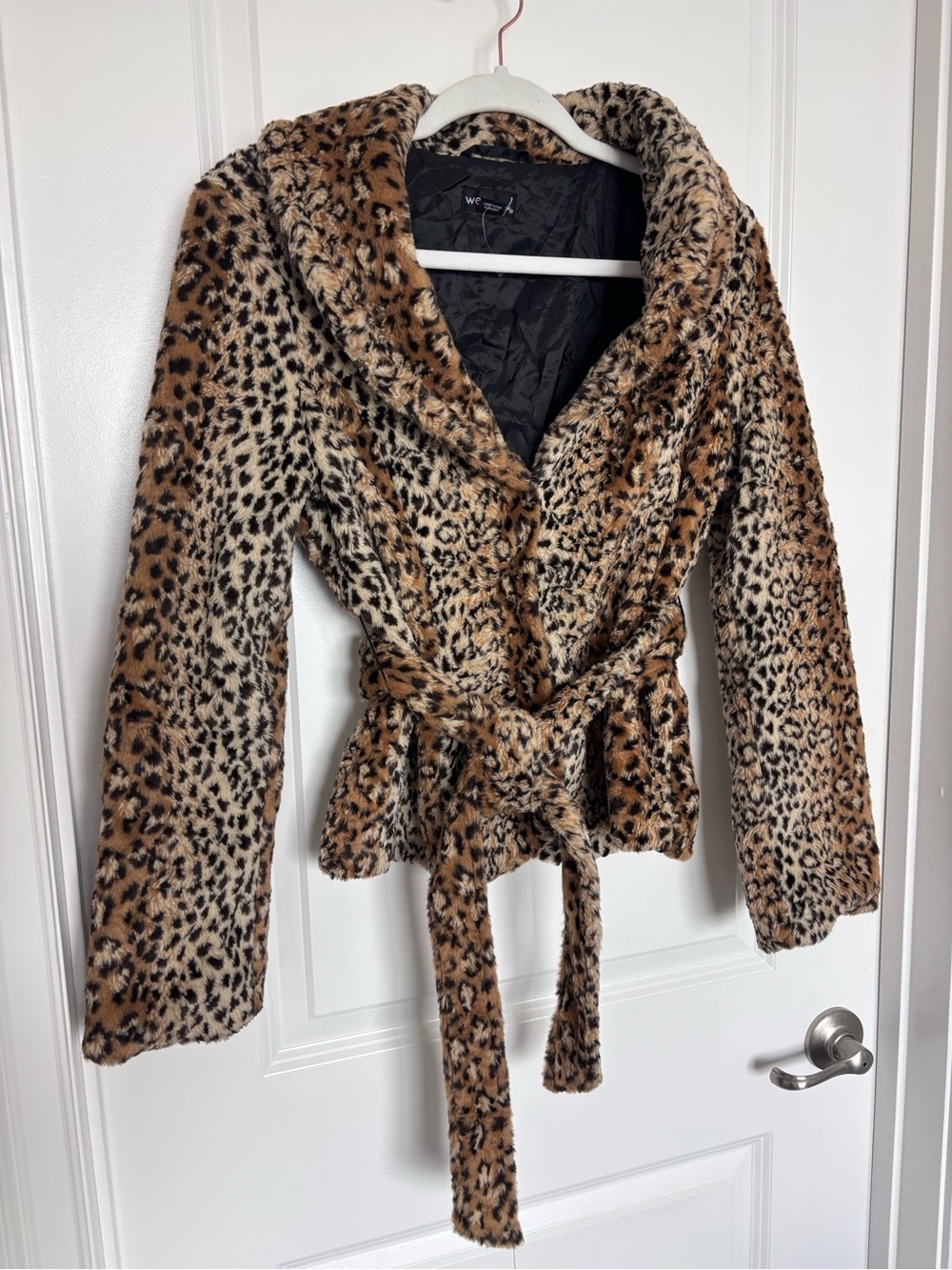 Wet Seal Leopard Faux Fur Jacket Tie Waist Coat Y2K Mob Wife Animal Print Small